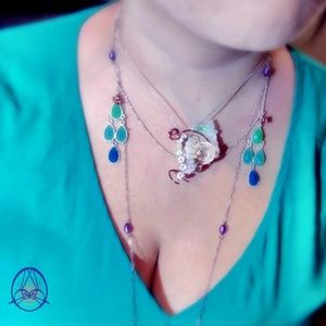 Stackable lavender shell, copper, crystal necklace